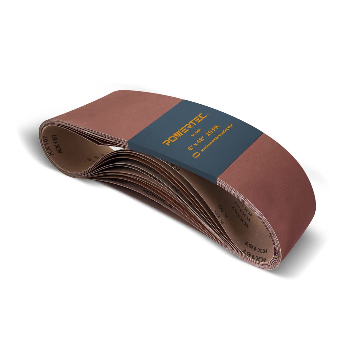Powertec Grain 6 X 48 Inch Sanding Belts, 10Pk, 60 Grit Aluminum Oxide Belt Sander Sanding Belt For Bench Belt Sander, Wood & Paint Sanding, Metal Polishing (110170V)