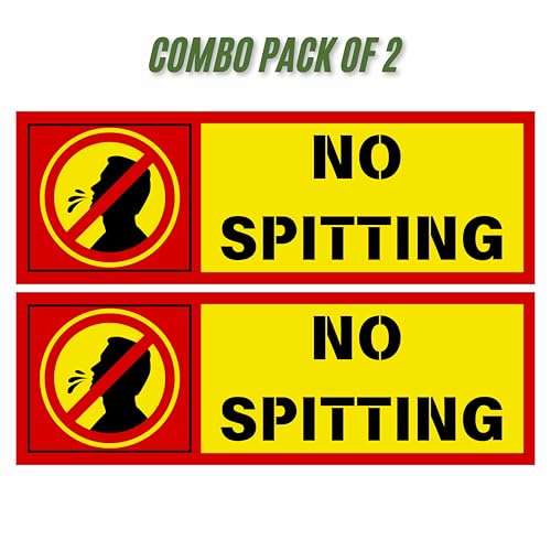Image of No Spitting Sign Sticker Board 20.5 x 7 CM | Peel & Stick or Screw Fix | Pack of 2 | Waterproof Indoor Outdoor Wall Sign (No Spitting, Small - 20.5 X 7 CM)