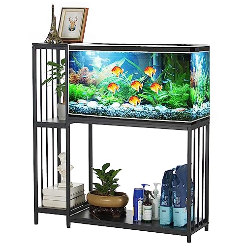 Fish Tank Stand for up to 29 Gallon Aquarium, Reptile Terrariums Tank Stand, Metal Wooden Aquarium Stand, Black