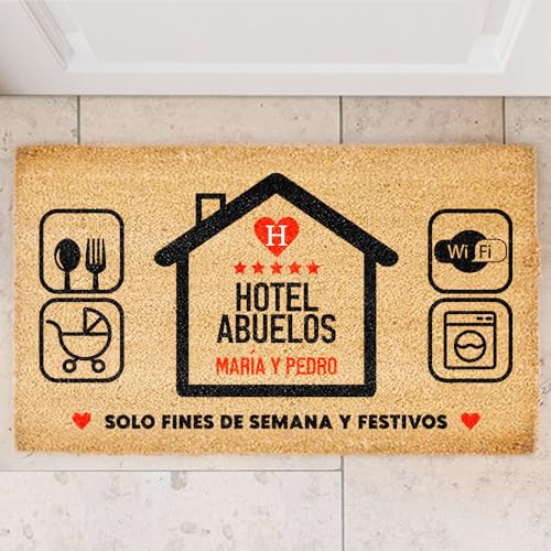 Transparent Gift Felpudo Personalizado con Nombres Hotel Abuelos. Alfombras Personalizadas para Entrada de Casa. Decoración Hogar. Regalos Originales para Familia. Fibra de Coco, Base Antideslizante Transparent Gift Felpudo Personalizado con Nombres Hotel Abuelos. Alfombras Personalizadas para Entrada de Casa. Decoración Hogar. Regalos Originales para Familia. Fibra de Coco, Base Antideslizante