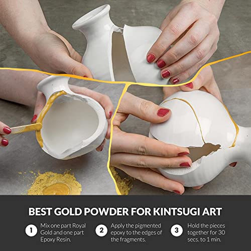 MEYSPRING Royal Gold Mica Powder - Kintsugi Gold - Great Resin Color for Kintsugi Repair Kit and Metallic Epoxy - Cosmetic Grade Mica Powder