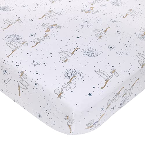 Image of NoJo Disney Dumbo Sweet Little Baby Light Blue, Gray, and White Storks, Stars, Clouds and Moon 3 Piece Nursery Crib Bedding Set - Comforter, 100% Cotton Fitted Crib Sheet and Crib Skirt