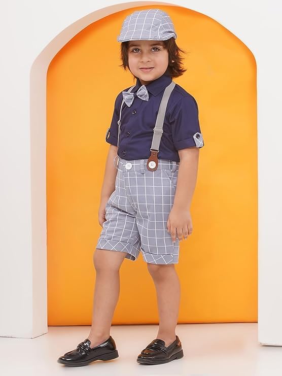 Image of AJ DEZINES Kids Casual Wear Clothing Cotton Shirt Short Set For Boys