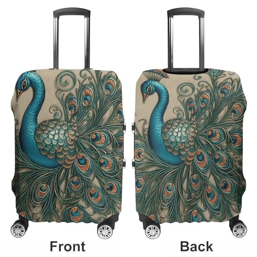 Peacock Pattern Luggage Cover, Elastic Luggage Protector Fits 19-32in Suitcases, Washable & Anti-Scratch Suitcase Cover for Men Women S3