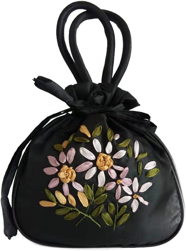 Women Vintage Shoulder Floral Embroidered Top Handle Satchel Purse