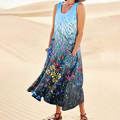 Plus Size Cotton Linen Summer Dresses for Curvy Women 2025 Sleeveless Maxi Vacation Beach Sundresses with Pockets