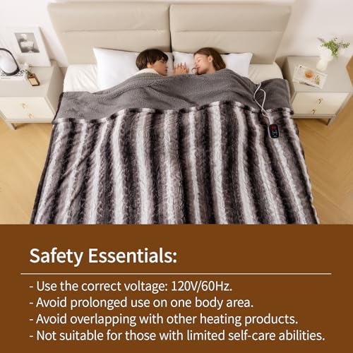 Image of Bearhug Electric Blanket Full Size 77 inch x 84 inch, 10 Heat Settings Heated Blanket, 1-12 Hour Auto Shut-Off, Faux Fur & Sherpa Dual-Sided Heating Blanket, Machine Washable, Gift-Ready Elegant Packaging