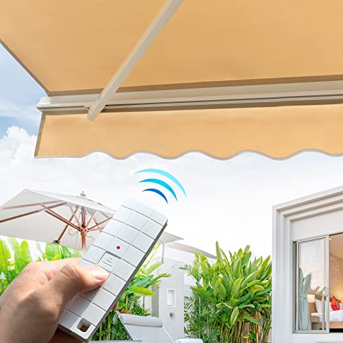 Diensweek Patio Awning Retractable, Fully Assembled Motoried Electric Commercial Grade - Quality 100% Dope-Dyed Acrylic Window Door Sunshade Shelter - Deck Canopy Balcony (12'X10', Beige) #TOP3