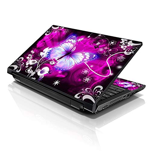 Image of LSS 15 15.6 Inches Laptop Notebook Skin Sticker with 2 Wrist Pads - Reusable Cover Protector Vinyl Sticker Cover Decal Fits 13 inch - 16 inch HP Asus Acer Samsung - Purple Butterfly Floral