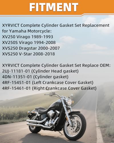 Image of Gasket Set for Yamaha V-Star XV250 2008-2023, for Virago XV 250 1995-2007, for Route 250 1988-1990, 2UJ-11181-01 4DN-11351-01, Full Engine Gaskets Kit Complete Rebuild Kit