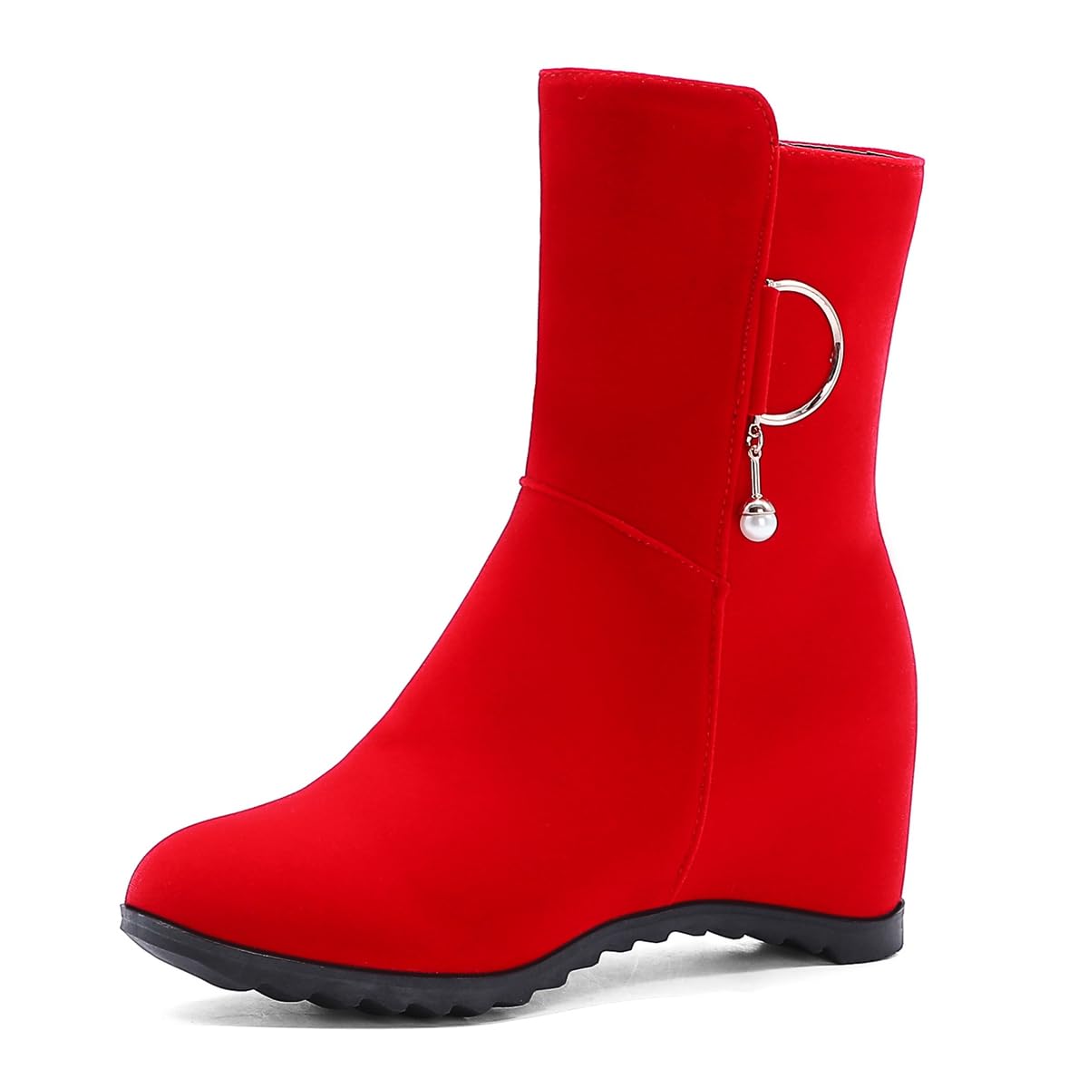 Womens Fashion Mid Wedges Dressy Ankle Boots Round Toe Zipper Hidden Heels Winter Fall Short Booties