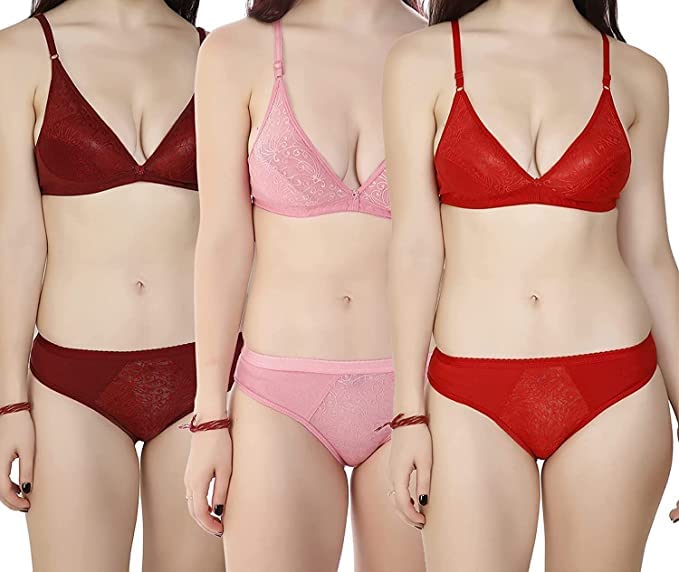 STXXOR Combo-3 Women Cotton Bra Panty Set for Women Lingerie Set Bra Panty Set for Women with Sexy Bra Panty Set for Women Innerwear Pack of 3 Sets Color:-Multicolor-picture-38