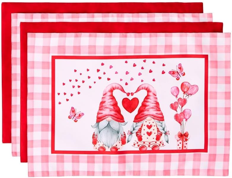 The Lakeside Collection Valentine's Day Gnome Table Runner & Set of 4 Placemats - Set of 4 Placemats