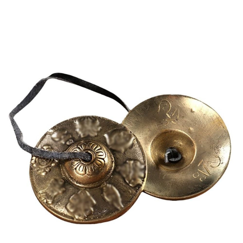 Tibetan Tingsha Cimbali Artigianali Buddisti Meditazione,Yoga Campane Campanelle In Rilievo Con Simboli Mane 6,5 cm