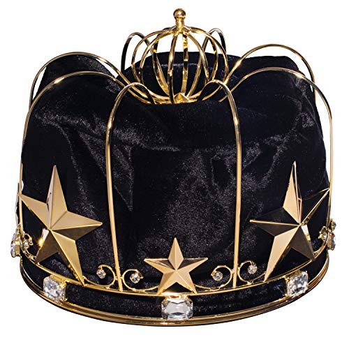 Anderson's Gold Metal Crown with Black Velvet and Clear Rhinestones for King Royalty, Crown For Prom, Homecoming, School Dance, Costume, Party, Pageant, Event, Halloween, Birthday, Mardi Gras