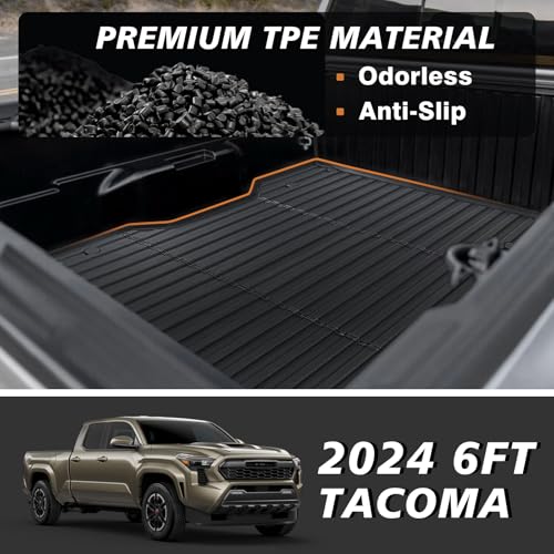 Image of TripleAliners Truck Mat Compatible with 2024-2026 Toyota Tacoma 6FT Accessories, Truck Bed Mat Heavy Duty Custom Fit All Weather Protection TPE Pickup Liner, with Tailgate Mat