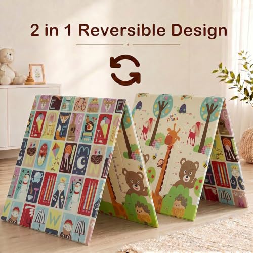Image of StarAndDaisy Foldable Baby Play Mat 5 x 6 Ft, 6MM Thick XPE Foam Playmat, Reversible 2-in-1 Design with Protection Wall, Lightweight Cushioned Floor Mat with 6 Balls for Crawling, Playing & Learning