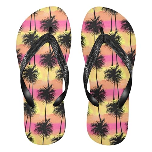 Palm Trees Sunset Stripe Flip Flops for Beach Thong Sandals Anti-slip Lightweight Beach Shoes for Travel Summer Outdoor
