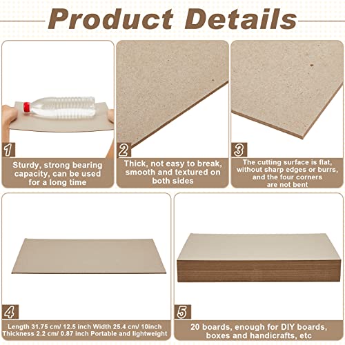 20 Stück Buchtafeln, 25,4 x 32,8 cm, Ordner, Spanplatte, Designer-Bücherbrett, Kraftpapier, robuste Spanplatten, Buchbinderzubehör für Buchbindung, 1,2 cm dick