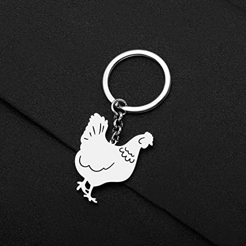 WEVENI Cute Chicken Gifts for Women Girl Stainless Steel Chickens Keychains Ring Farm Animals Jewelry Purse Accessories Charm4
