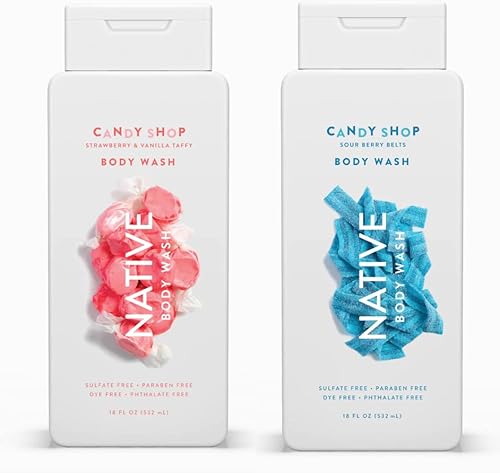 Native Candy Shop Limited Edition Body Wash Set | Sulfate Free, Paraben Free, & Dye Free, 18 Oz Each, Pack Of 2 (Strawberry & Vanilla Taffy/Sour Berry Belts) #TOP5