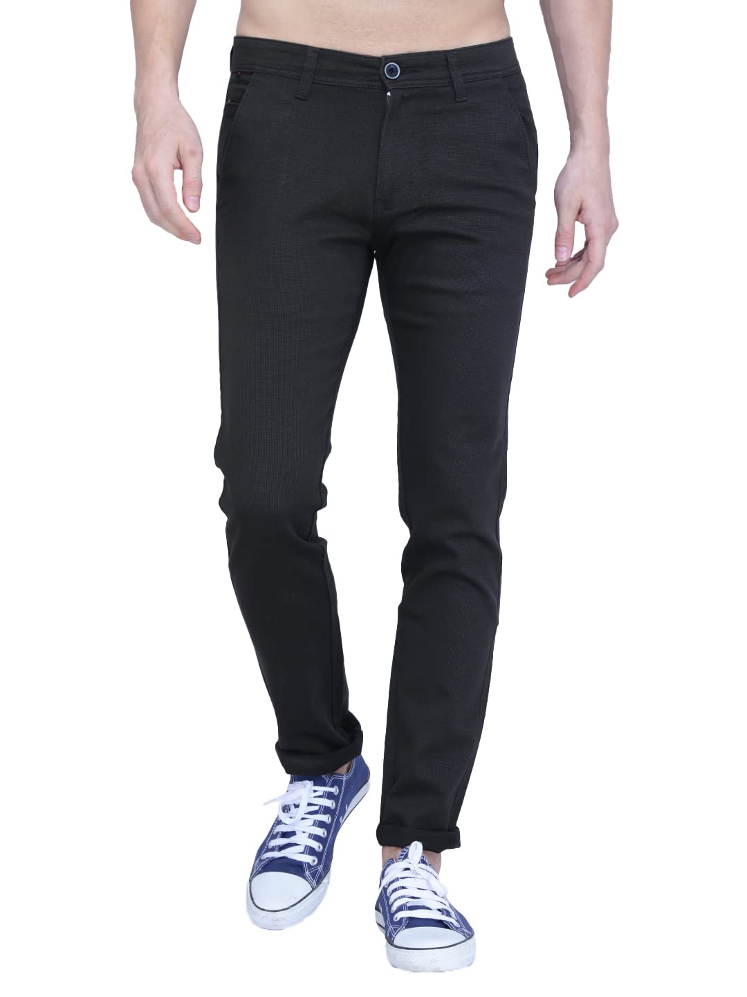 D-A-D Pure Cotton Structured Stretchable Fabric Front Cross Pockets Slim Fit Casual/Formal Trousers for Men