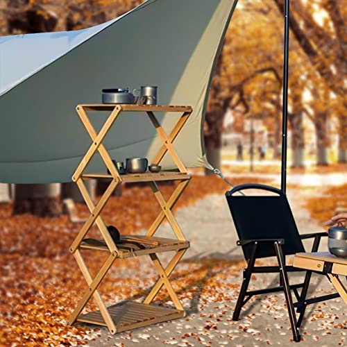 Tragbarer Camping-Klappschrank mit Bambusplatte, faltbares Regal für Outdoor-Küche, 3 Etagen, Teleskop-Aufbewahrung