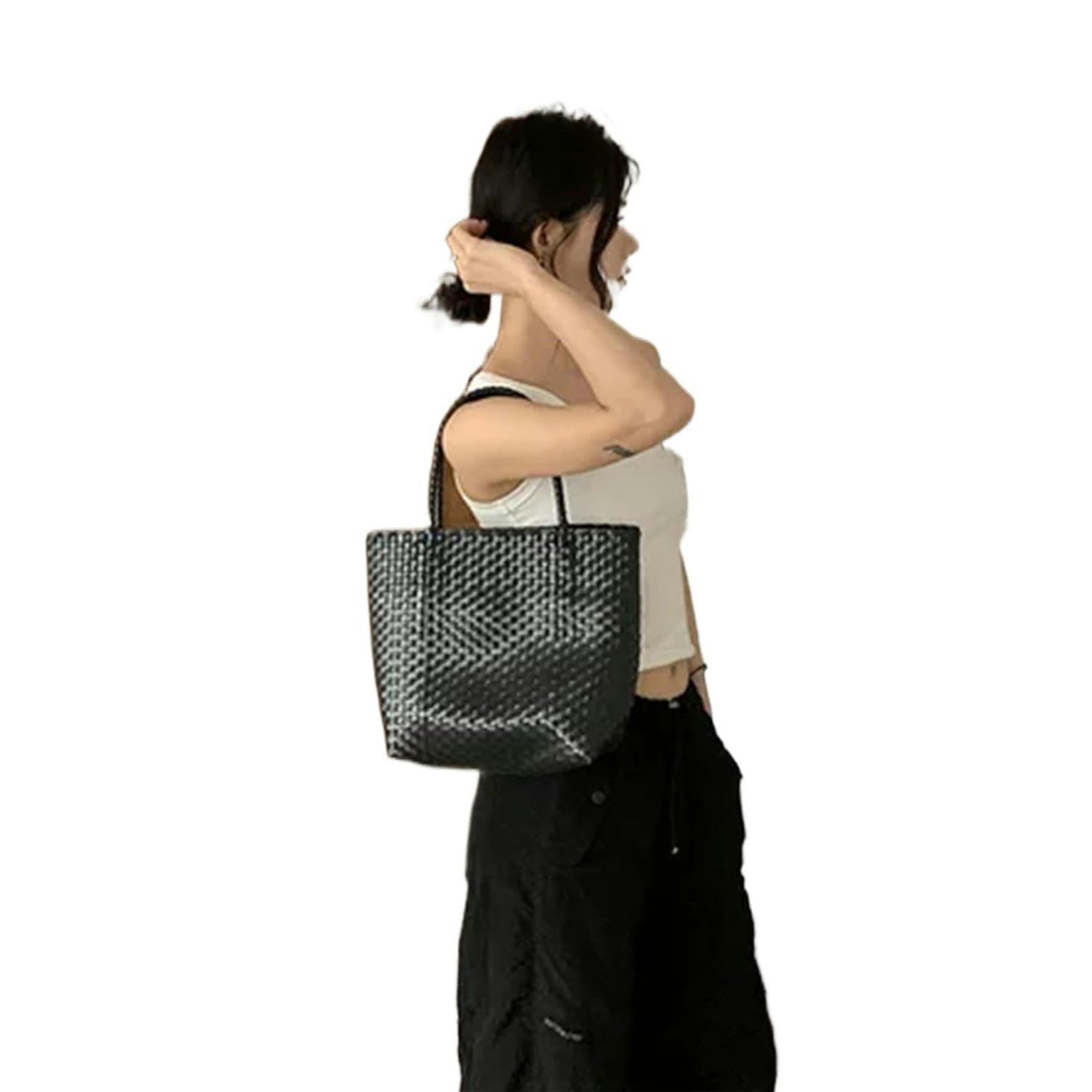 Bolsos de Paja Bolsas Tejidas A Mano, Cestas De Verduras Portátiles, Bolsas Tejidas De Paja De Playa De Gran Capacidad