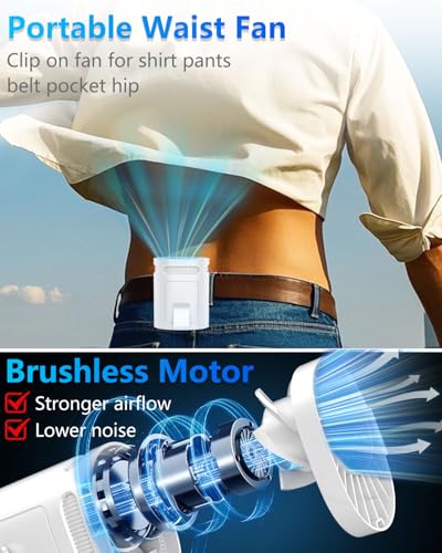 Image of Clip On Fan for Shirt Belt Pants-Compact Portable Waist Fan Battery Operated,Wearable Undershirt Back Hip Hardhat Body Fans that Blow Cold Air,Hanging Necklace Fans with Strap for Outdoor Indoor White