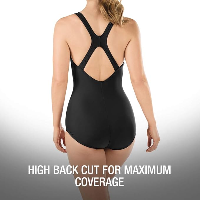 The Speedo Women's Swimsuit One Piece PowerFlex Princess Seam Ultraback Conservative Cut is a stylish and comfortable swimsuit designed for active swimmers. This one-piece suit features a conservative cut with a high neckline and full coverage back for a secure and comfortable fit. The PowerFlex fabric is durable, chlorine-resistant, and provides excellent stretch and shape retention for long-lasting wear.