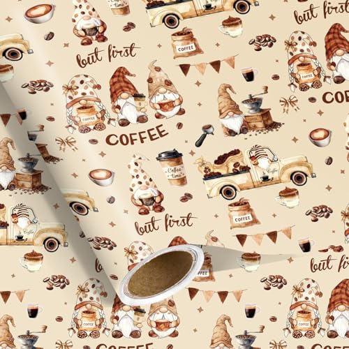 Coffee Baby Shower Wrapping Paper Roll A Baby is Brewing Gift Wrap 17 In x 16.4 Ft - Mini Roll Coffee Birthday Wrapping Paper for Cafe Lover Welcome Baby Gender Reveal Party Supplies Holiday