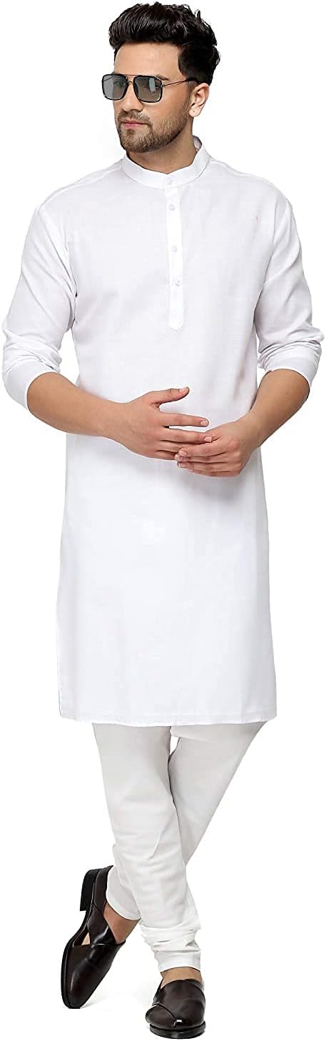 Gauri Laxmi Enterprise Men's Cotton Blend Solid Regular Shirt Kurta (P WHT 38_White, Medium
