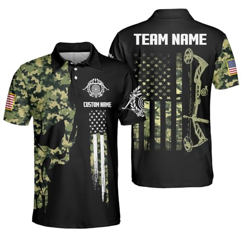 Custom Skull Camo Bowhunting Bow Archery Shirt, Personalized Name and Team Name Archery Jersey...