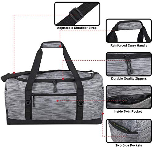 35 Liter 23 Inch Duffle Bag - Large Canvas Weekender Duffle Bags for Men, Women for Travel, with Shoes Compartment (Heather Grey)