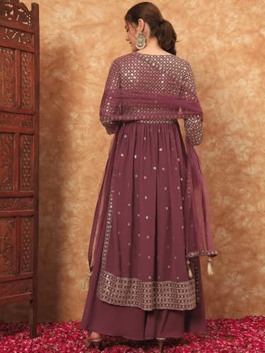 Image of SHOPPING QUEEN Women's Georgette Embroidered Kurta and Palazzo Set