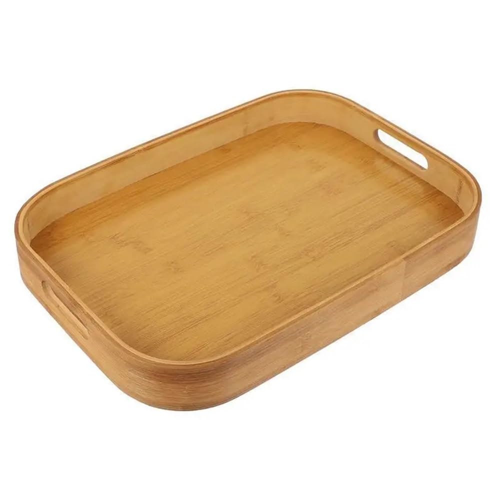 Rectangle Food Tray Rectangular Wooden Tray Handcrafted Solid Wood Coffee TableCenterpiece Rustic Farmhose Serving Tray With Non-Slip Base Geometric Edges And Modern Industrial Decor(40X28X5CM)