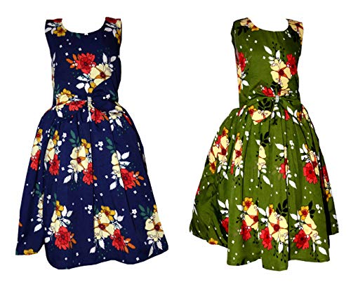 Image of Casual Frock for Baby Girls,Blue Printed and Olive Printed,Pack of 2