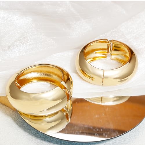 BROCC 2Pcs Gold Chunky Cuff Bracelets for Women Adjustable Bangle Gold Plated Twisted Hinged Bangle Bracelet Fashion Jewelry Trendy Cuff Bracelet for Daily Wear4