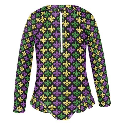 Traje de baño de una pieza con estampado Mardi Gras llamativo y mangas largas de niñas 2