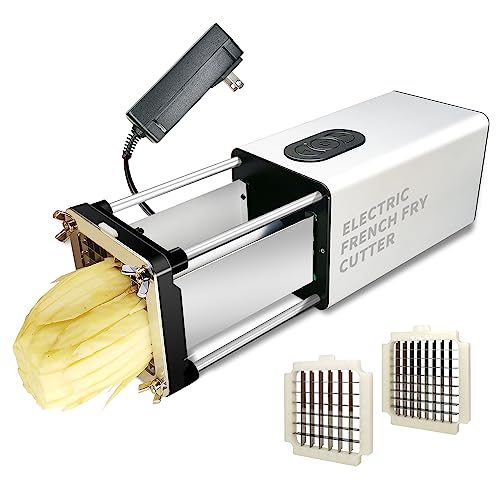 Fstcrt Electric French Fry Cutter, French Fry Cutter Stainless Steel with 1/2 & 3/8 Inch Blade, French Fries Cutter for Restaurants & Home Kitchen, Use for Potatoes Carrots, Cucumbers