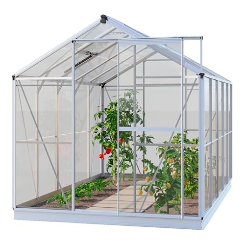 GFP Gewächshaus Opal 5 Glasgewächshaus 192x317 cm | Aluminium-Rahmen, 4 mm Sicherheitsglas | mit Fundamentrahmen und autom. Fensteröffner