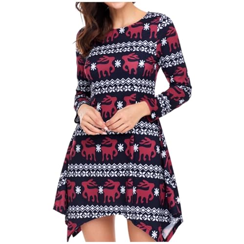 Generisch Damen Tunika-Kleid mit Norwegermuster - Langarm-Longshirt mit asymmetrischem Saum | Winterliches Kleid im skandinavischen Stil