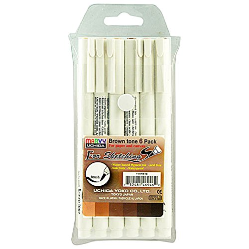 Marvy Uchida sketching brown tone pack of 6 ( Brush Tip )