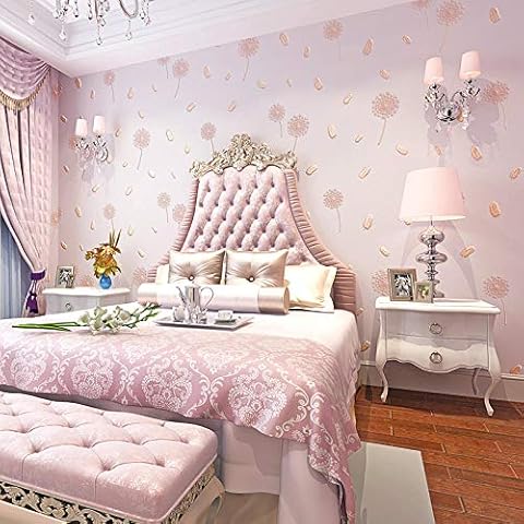 Chbrket Pink Dandelion Wallpaper Modern Minimalist Tv Background Wall Rural Style Floral Wallpaper Pink 20.8X374.0inches Cover