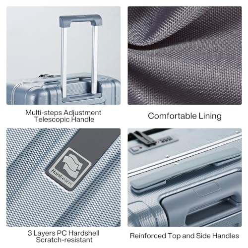 Image of Hanke Carry On Luggage Hardside Suitcase with Wheels & Front Opening, 20in 24in 26in Large Luggage Aluminum Frame PC Rolling Suitcases Travel Bag TSA Lock, Grey(with laptop compartment), 20 Inch, 20 Inch Carry on Luggage Hard Shell Suitcases With Wheels