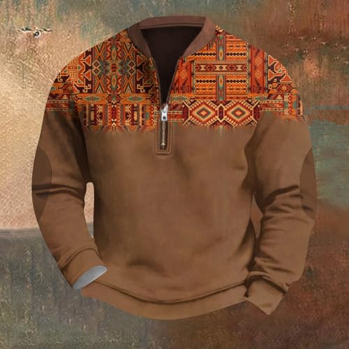 Men's Aztec Pullover 1/4 Zip Vintage Graphic Western Sweatshirts Casual Long Sleeve Country Shirts Tops, S-4XL3