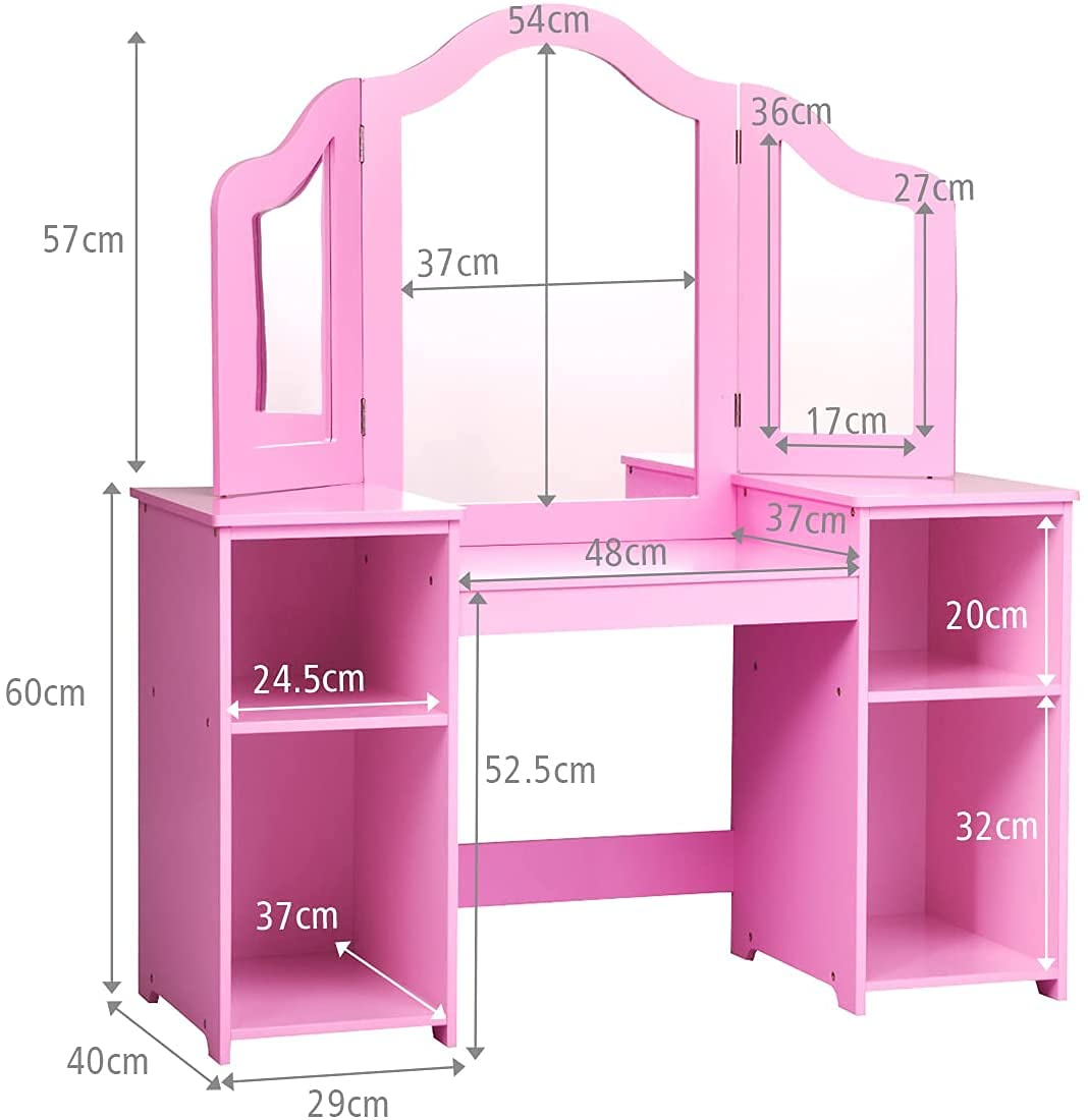 RELAX4LIFE Toeletta per Bambini con Specchio, Specchiera per Ragazzi in Legno Robusto, Tavolo da Trucco con Ampio Spazio di Stoccaggio (Toeletta, Rosa)