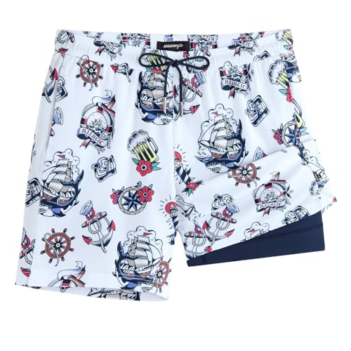 Image of maamgic Mens Swim Trunks with Compression Liner 7 Inch Inseam Mens Bathing Suit Quick Dry Swimming Trunks Swimsuit