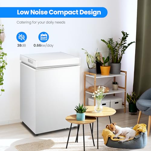 Kismile 2.8 Cubic Feet Chest Freezer with Removable Basket Free Standing Top open Door Compact Freezer with Adjustable Temperature for Home/Kitchen/Office/Bar