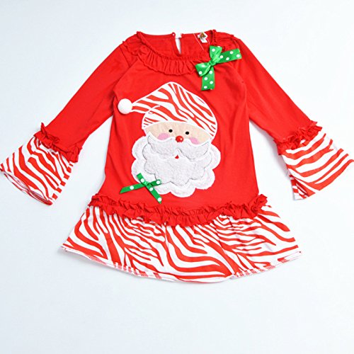 Girls 2pcs Long Cotton Christmas Santa Pajamas Sleepwear Set Red(4-5T,Red)3